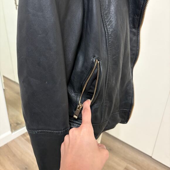 Zara Black Leather Jacket moto gold hardware zipper - Picture 8 of 10